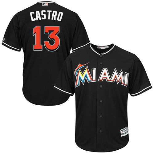 Marlins #13 Starlin Castro Black Cool Base Stitched Youth MLB Jersey